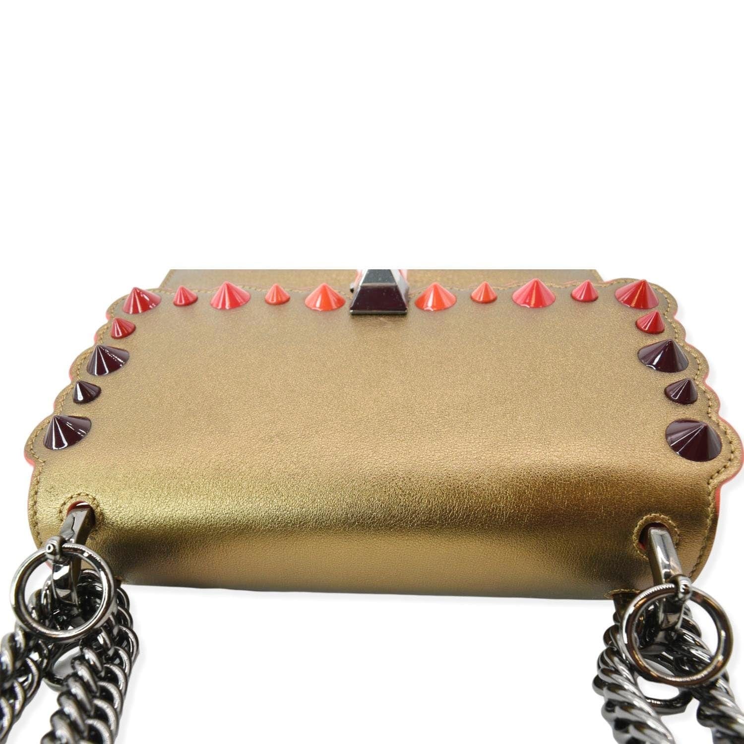 Fendi Kan Studded Metallic Shoulder Bag Leather Gold Small