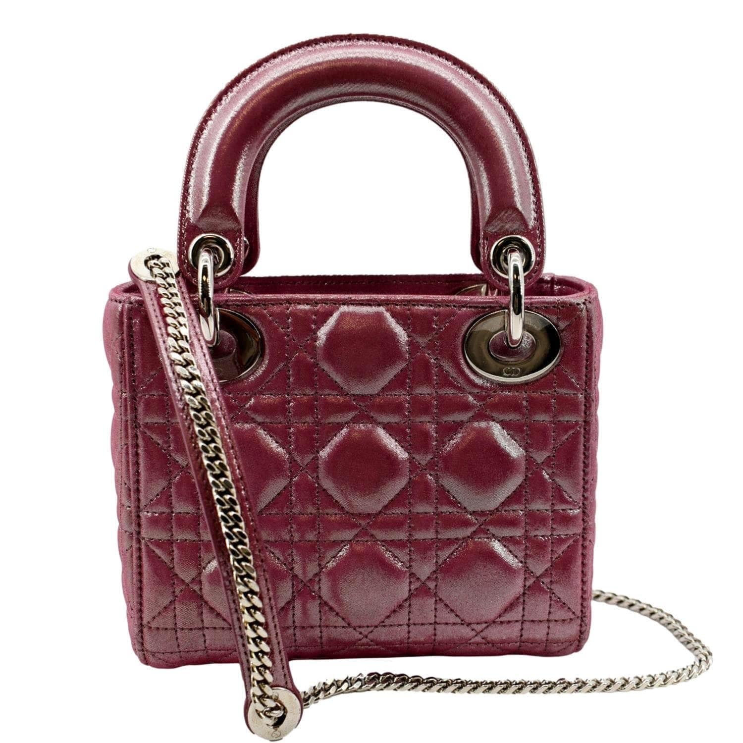 Dior Lady Pearlescent Cannage Shoulder Bag Lambskin Pink Mini