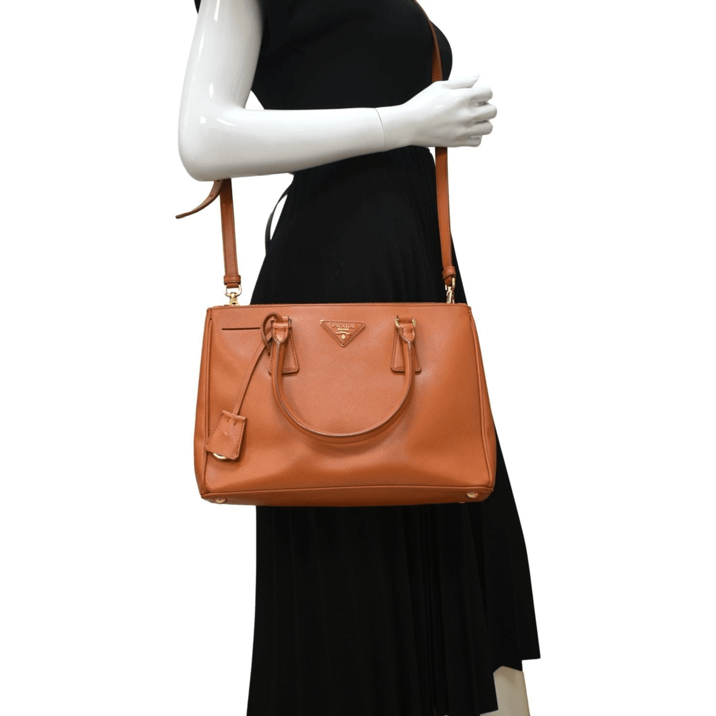 Galleria Double Zip Saffiano Tote Bag Orange Leather