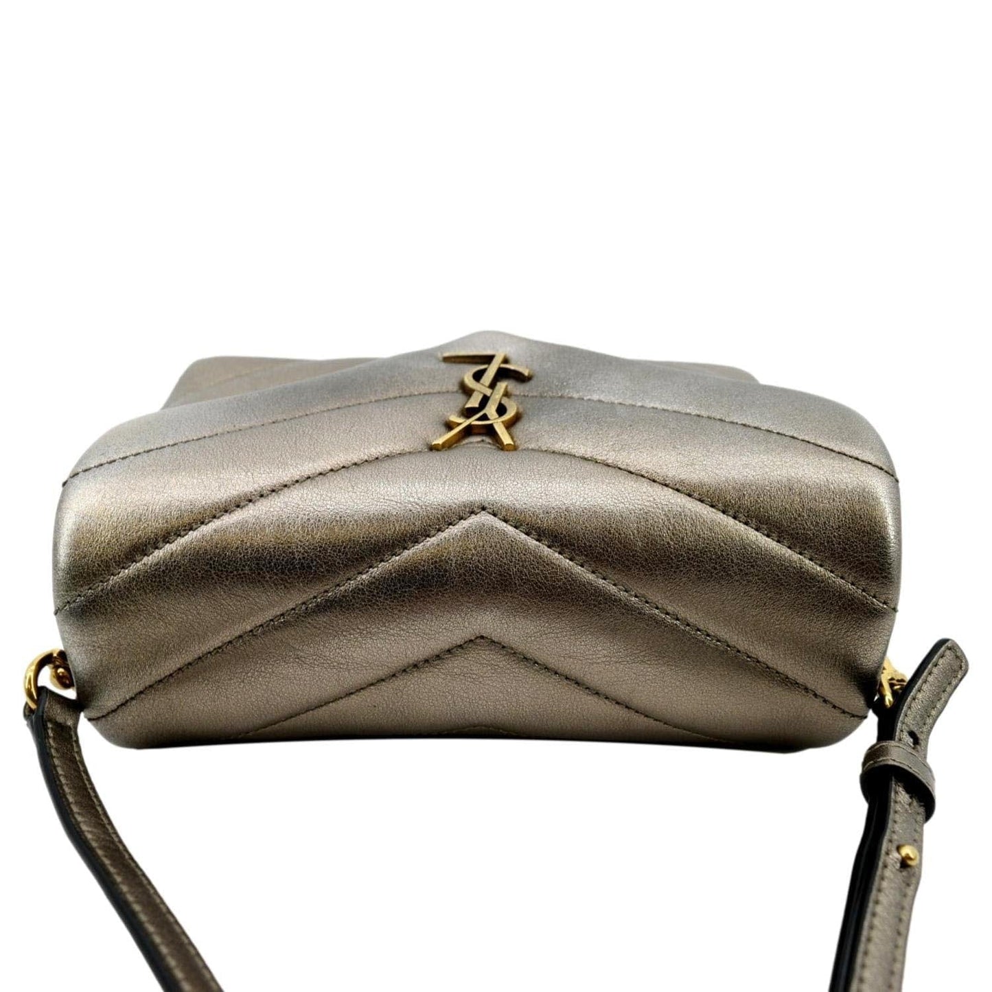 YSL Saint Laurent Yves Loulou Crossbody Bag Metallic Leather Matelasse Gold