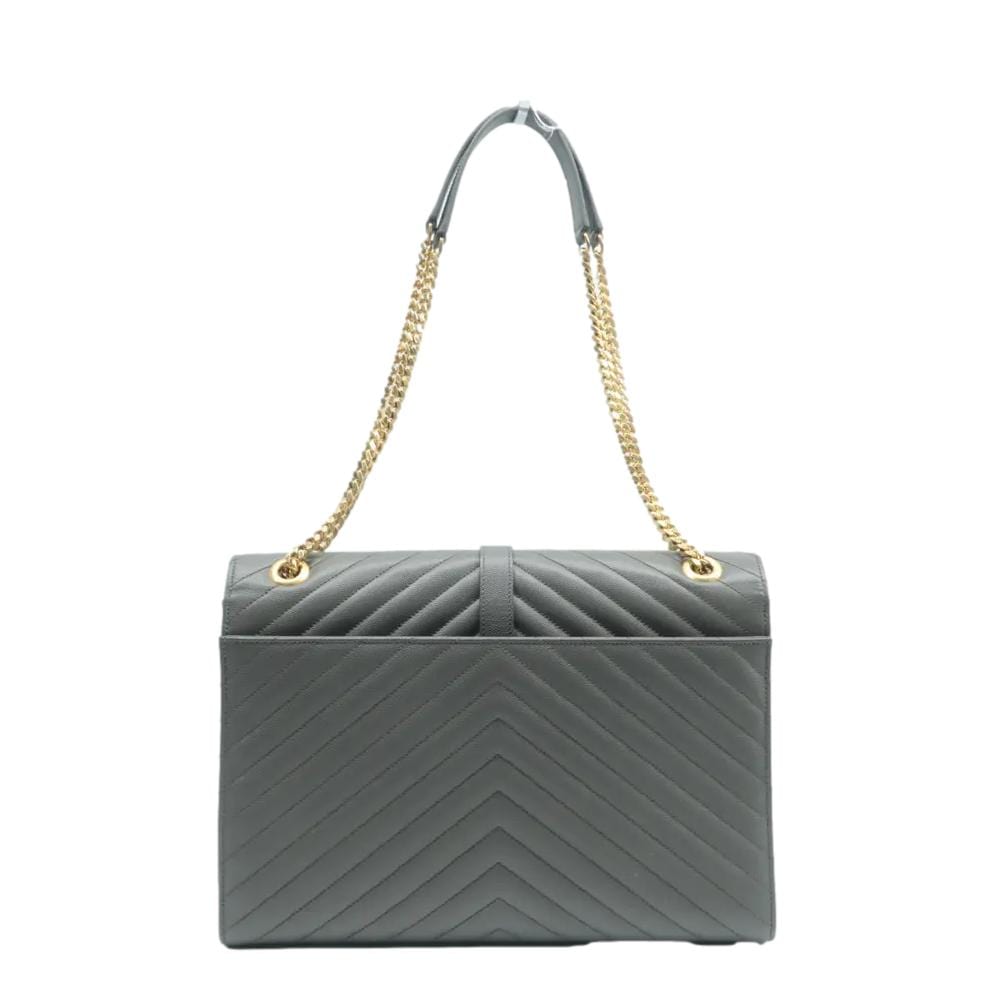 YSL Saint Laurent Yves Envelope Chevron Shoulder Bag Leather Gray Large