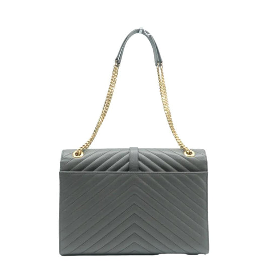 YSL Saint Laurent Yves Envelope Chevron Shoulder Bag Leather Gray Large