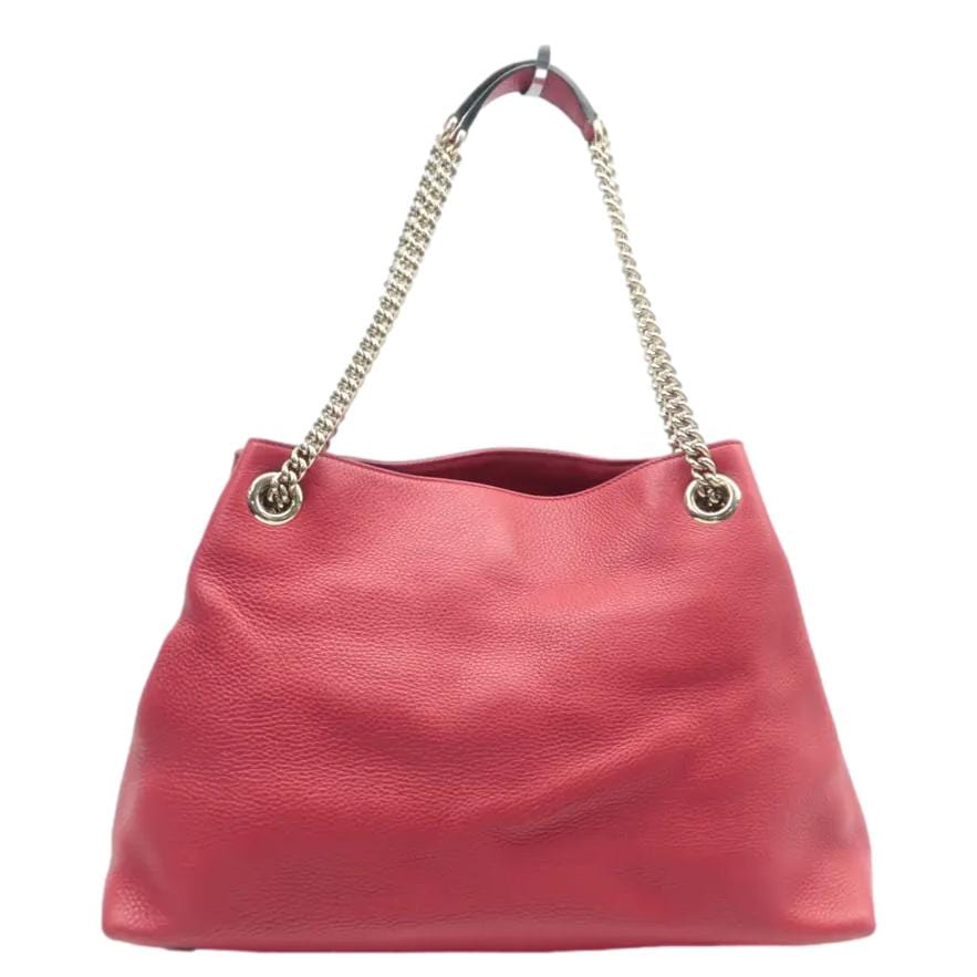 Gucci Soho Pebbled Shoulder Bag Leather Red Red 308982