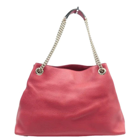 Gucci Soho Pebbled Shoulder Bag Leather Red Red 308982