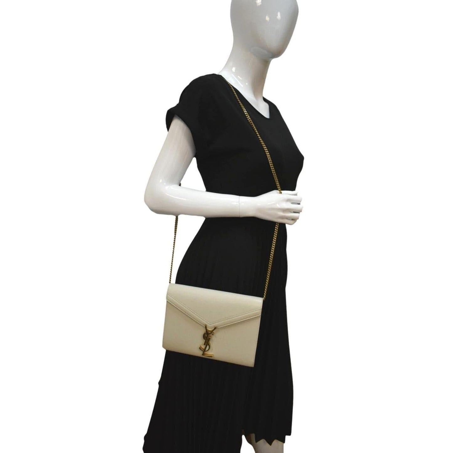 YSL Saint Laurent Saint Cassandra Grain De Poudre Embossed Crossbody White Flap Crossbody Bag
