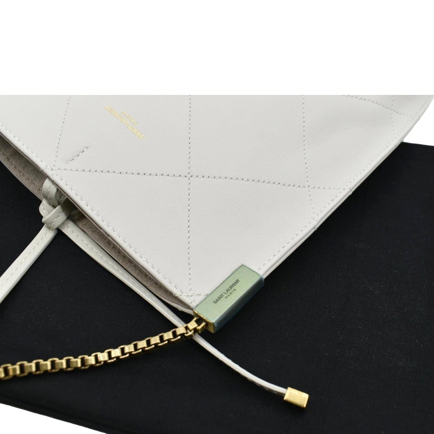 YSL Saint Laurent Yves Suzanne Shoulder Bag Leather White Chain