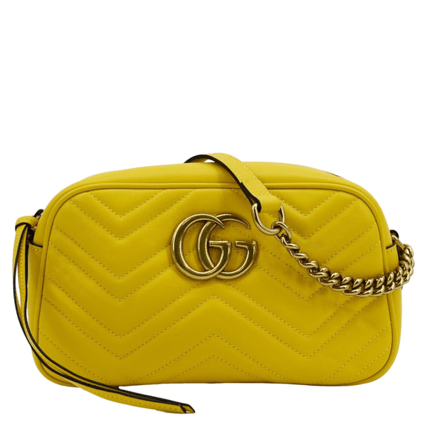 Gucci Marmont Crossbody Bag Yellow Leather Matelasse