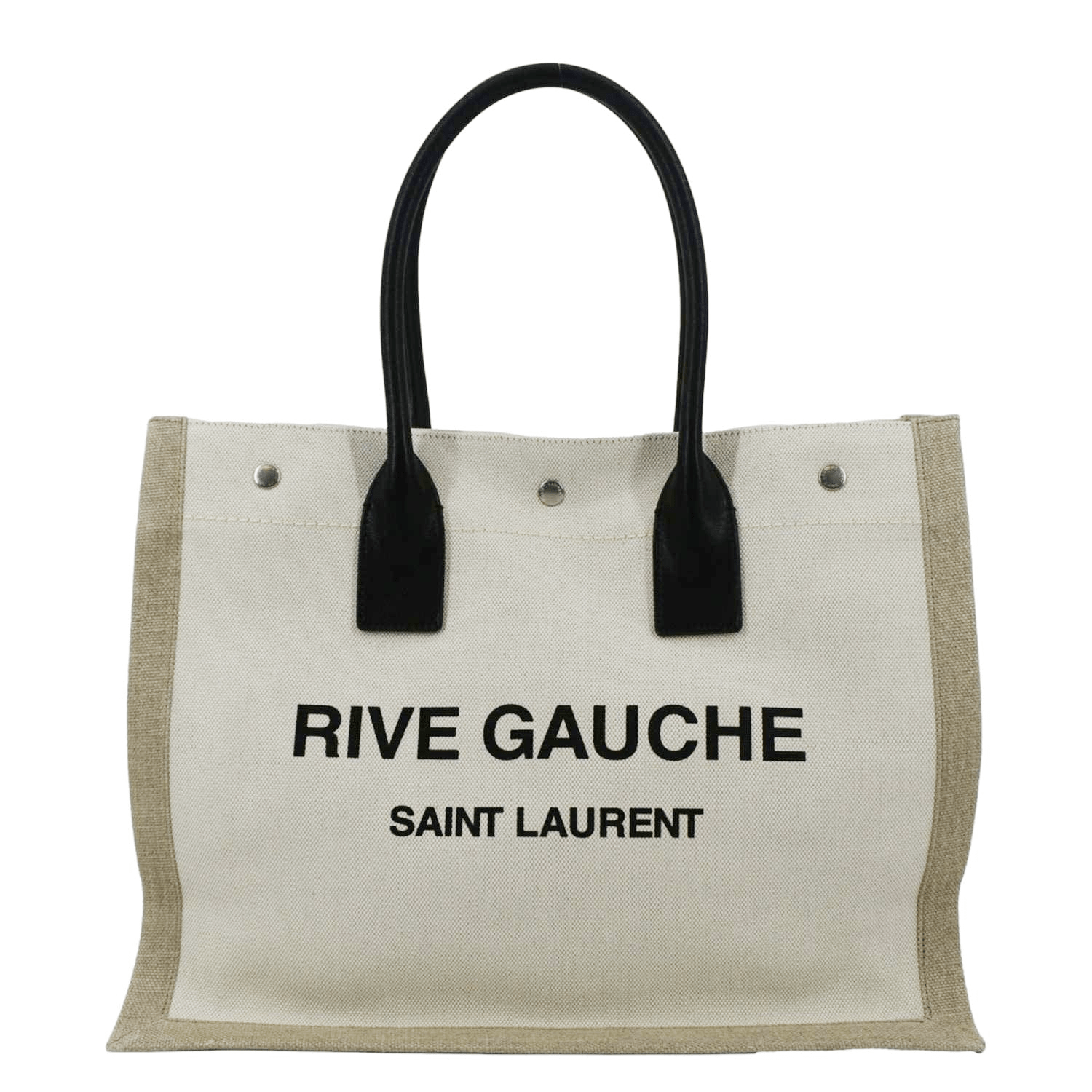 YSL Saint Laurent Yves Rive Gauche Linen Tote Griege Leather Small Tote Bag