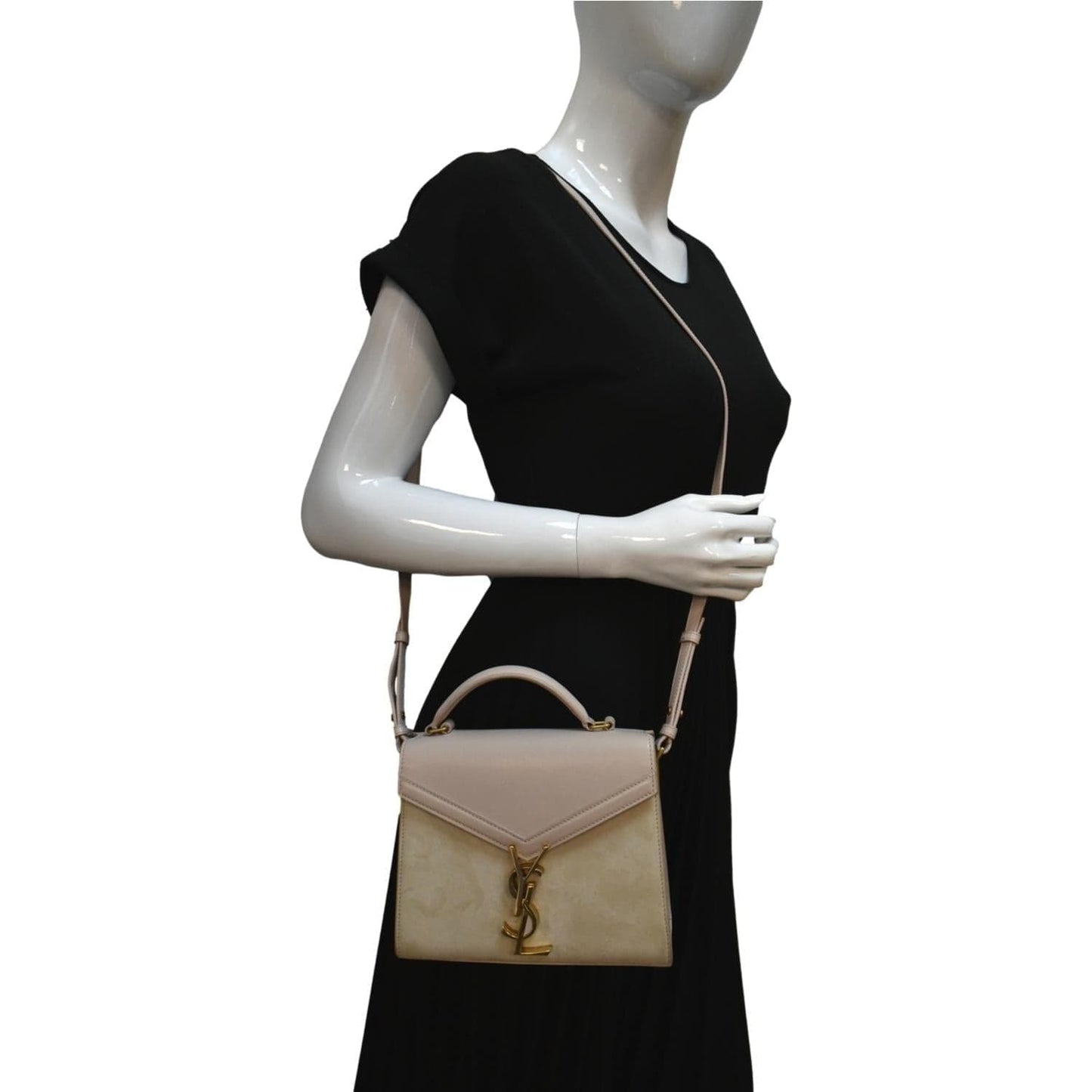 YSL Saint Laurent Yves Cassandra Calfskin Shoulder Bag Leather Cream Mini