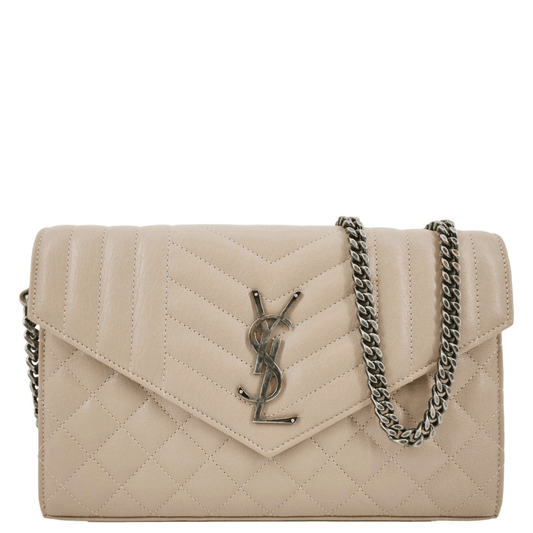 YSL Saint Laurent Saint Woc Mixed Wallet Dark Crossbody Bag Leather Matelasse