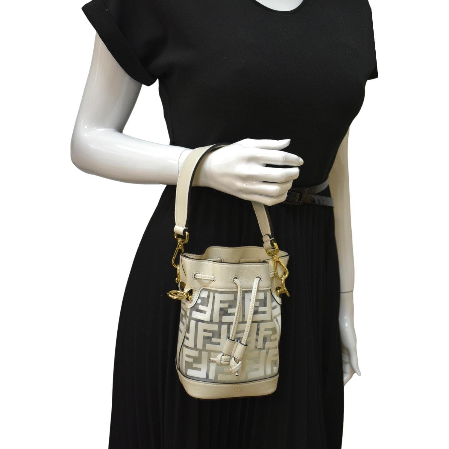 Fendi Mon Tresor Drawstring Ff Pvc Bag Leather White Bucket Bucket Bag
