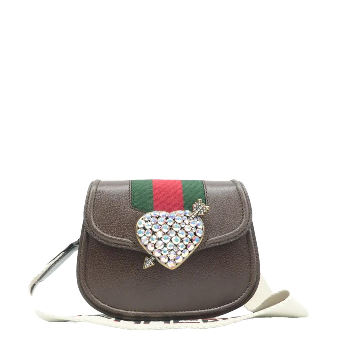 Gucci Jeweled Heart Totem Crossbody Bag Leather Brown