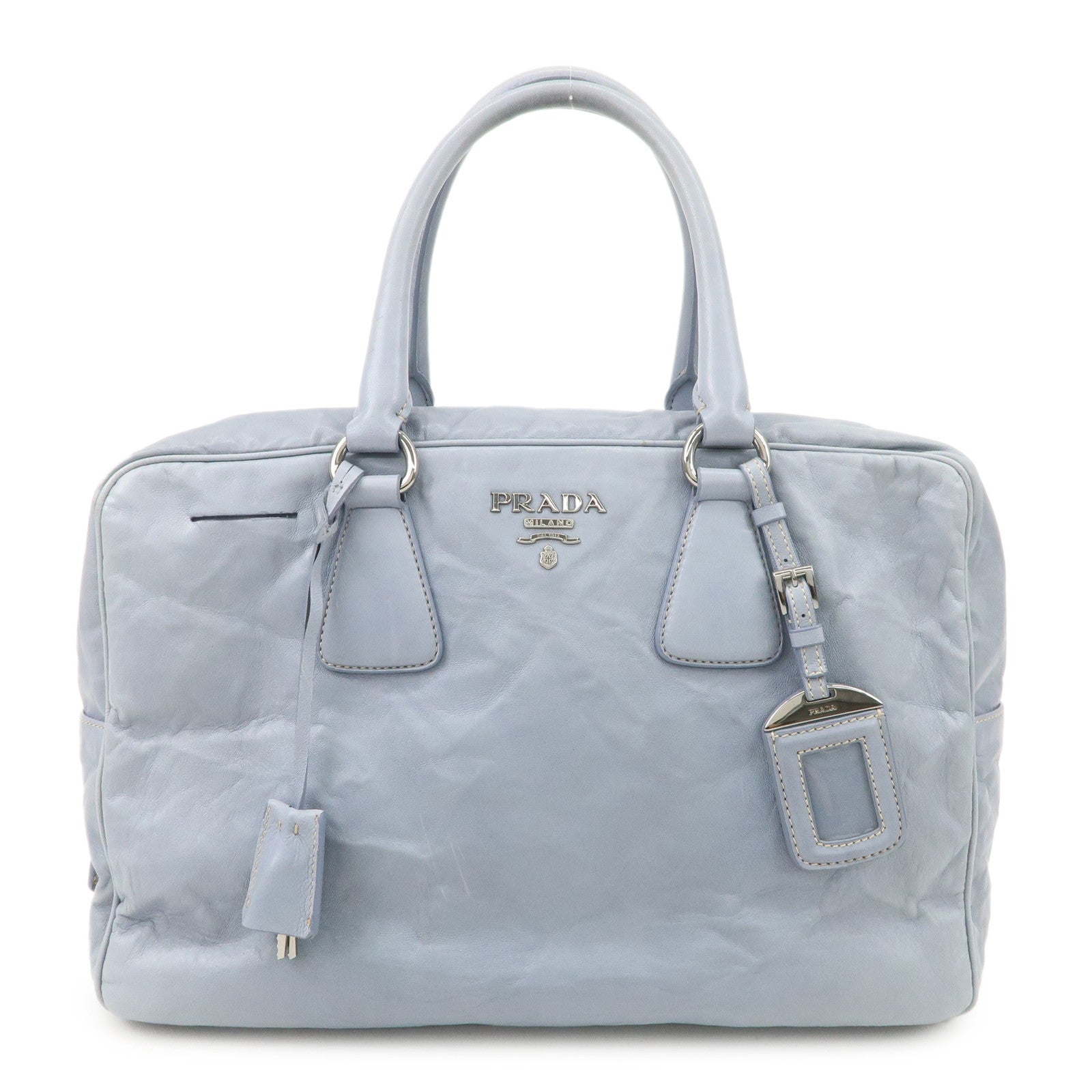 Prada Shoulder Bag Hand Bag d Leather Blue Logo