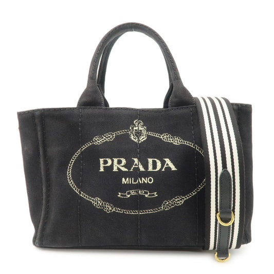 Prada Tote Bag Canapa 2 Way Hand Bag d Canvas Denim Black