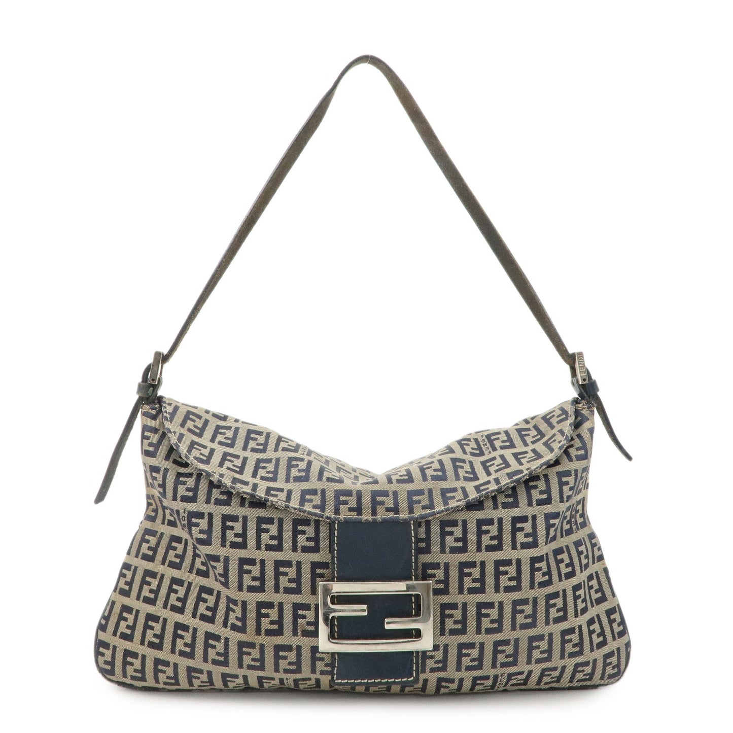 Fendi Shoulder Bag Zucchino Hand Bag Grey d Leather Canvas Gray