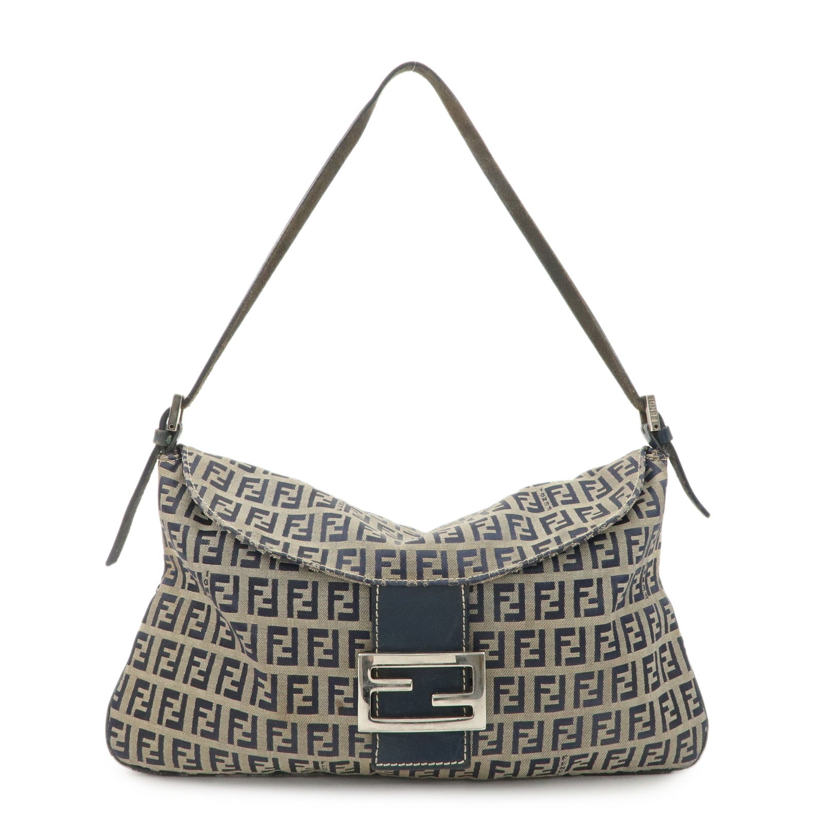 Fendi Shoulder Bag Zucchino Hand Bag Grey d Leather Canvas Gray