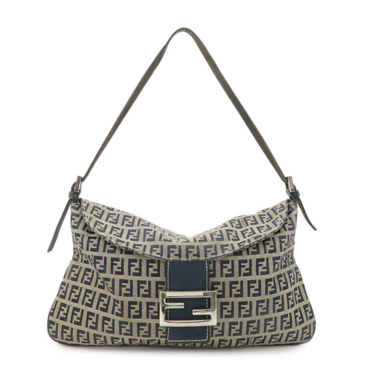 Fendi Shoulder Bag Zucchino Hand Bag Grey d Leather Canvas Gray