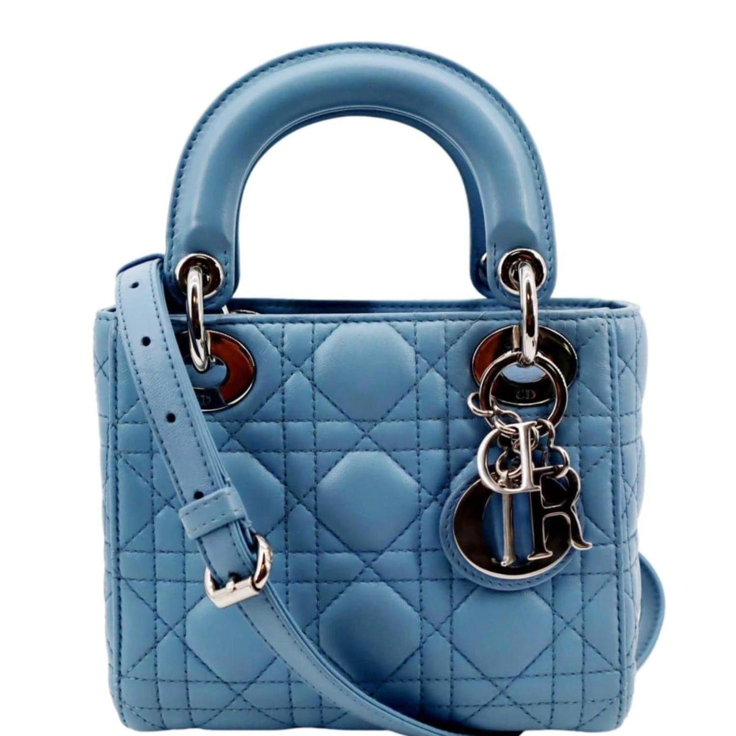 Dior Lady Cannage Lambskin Shoulder Bag Leather Blue