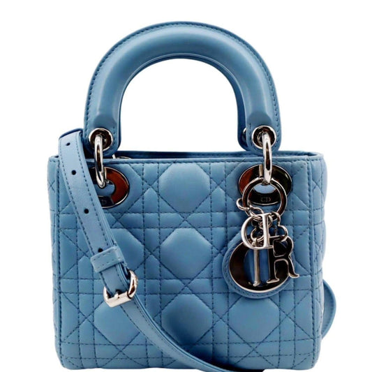 Dior Lady Cannage Lambskin Shoulder Bag Leather Blue