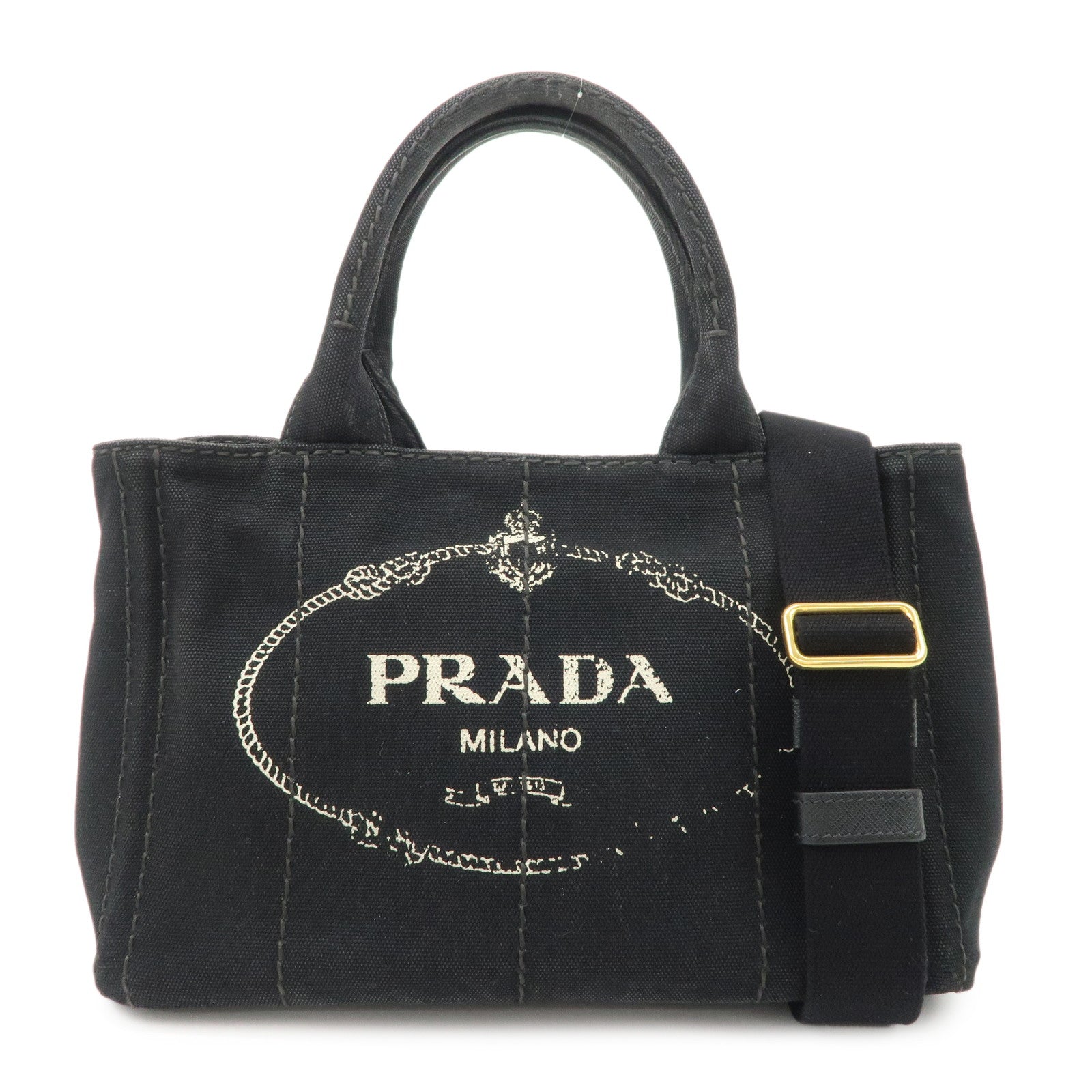 Prada Tote Bag Canapa 2 Way Hand Bag d Denim Black Logo