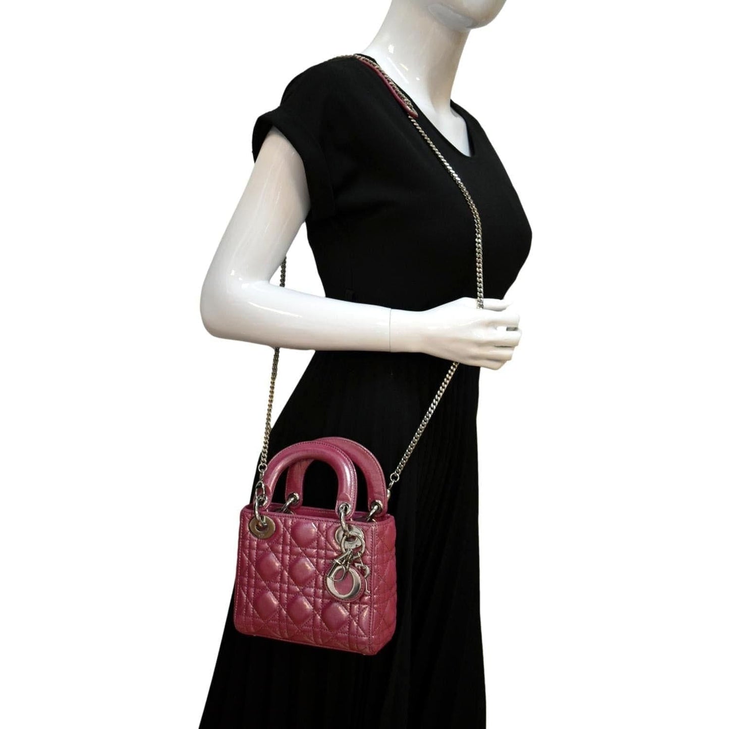 Dior Lady Pearlescent Cannage Shoulder Bag Lambskin Pink Mini