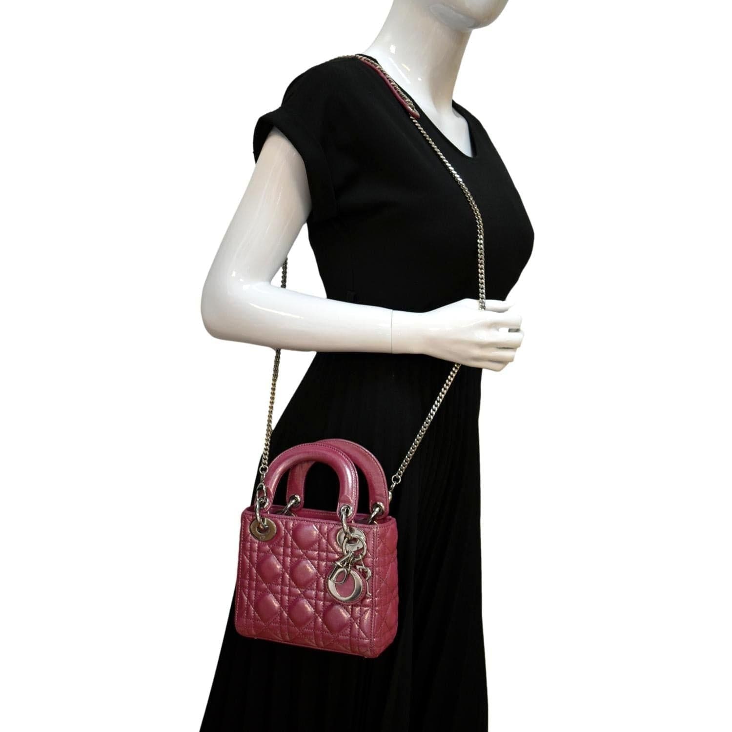 Dior Lady Pearlescent Cannage Shoulder Bag Lambskin Pink Mini