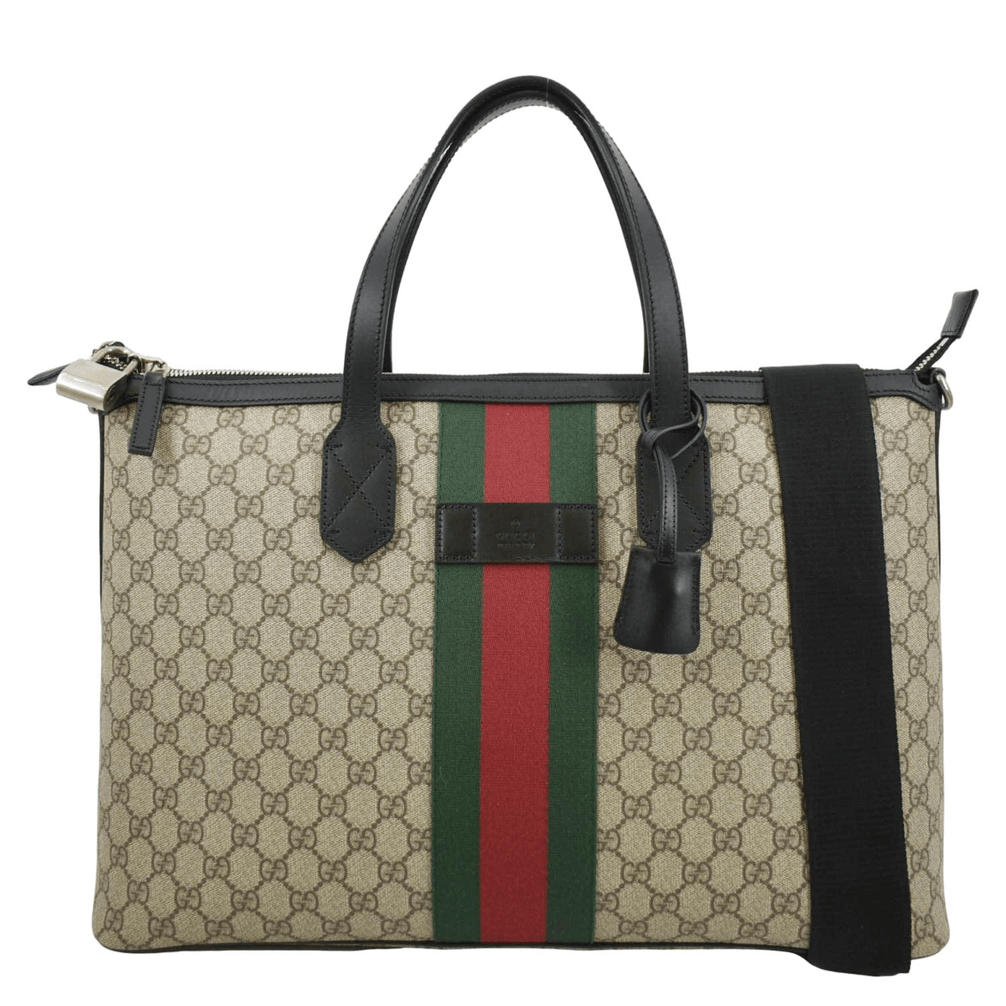 Gucci Zipper Web Supreme Tote Shoulder Bag Canvas Black