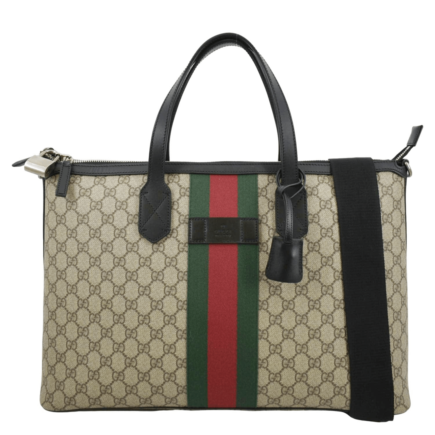 Gucci Zipper Web Supreme Tote Shoulder Bag Canvas Black