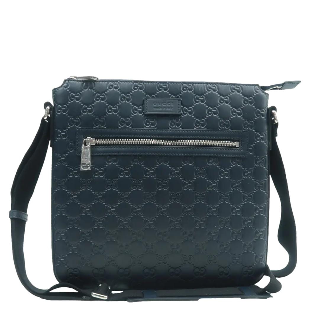 Gucci Courrier Zip Messenger Bag Leather Blue Shoulder Bag