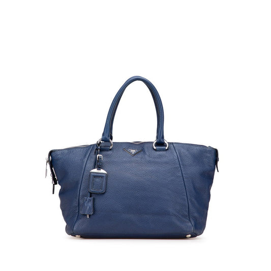 Prada Triangle Plate Handbag Leather Logo Travel Bag