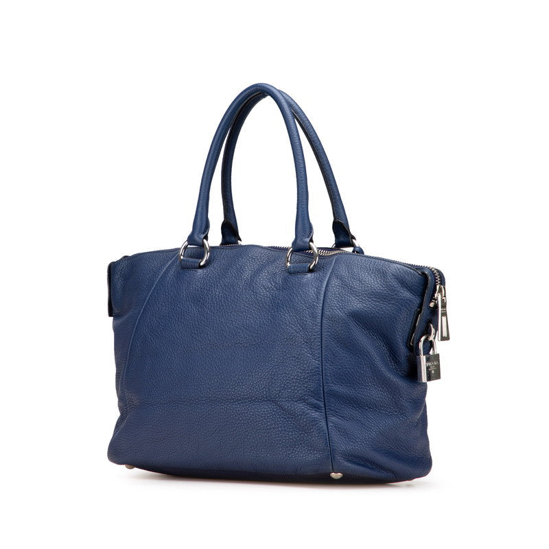 Prada Triangle Plate Handbag Leather Logo Travel Bag
