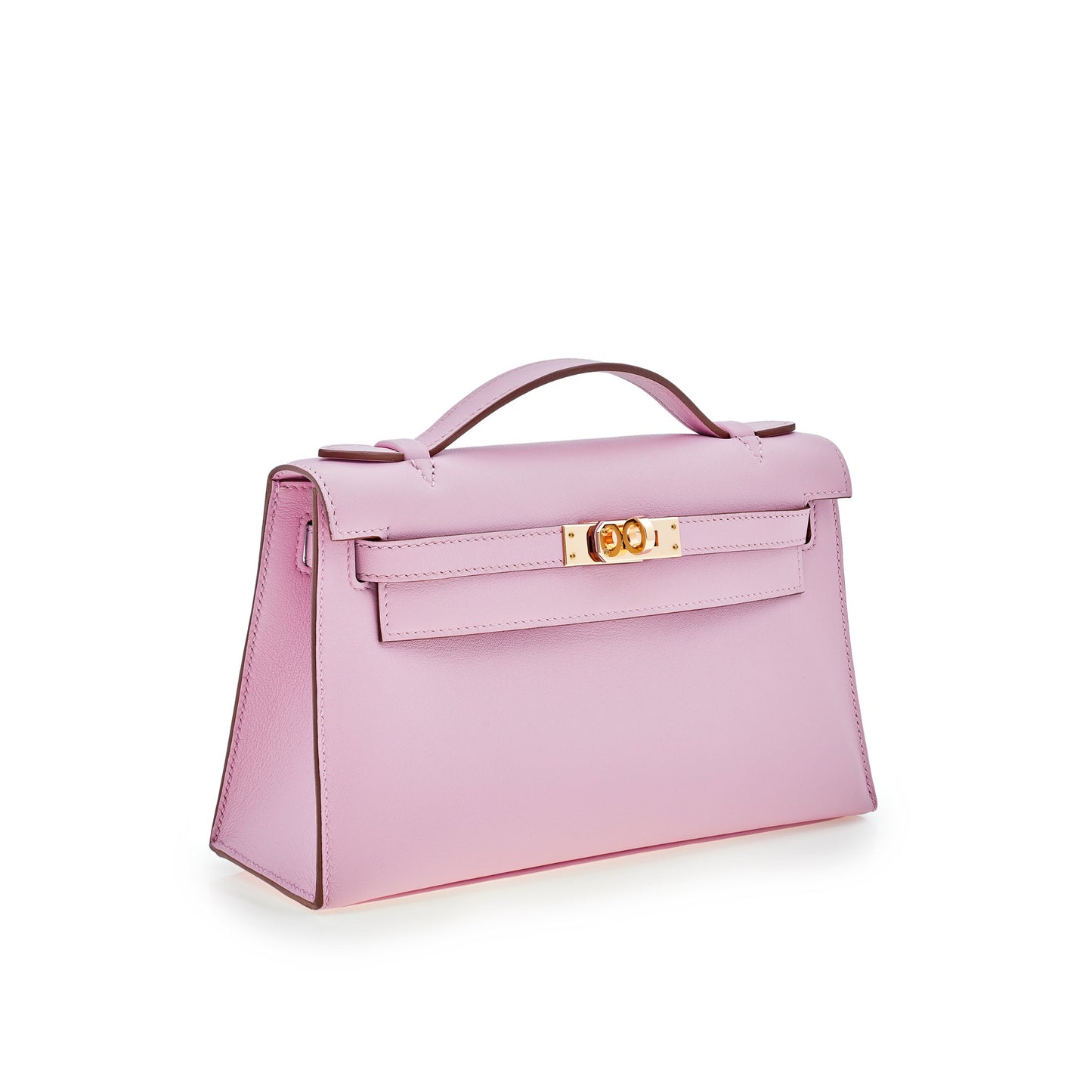 Hermes Luxury Kelly Pochette Mauve Sylvestre Swift Rose Gold Travel Bag