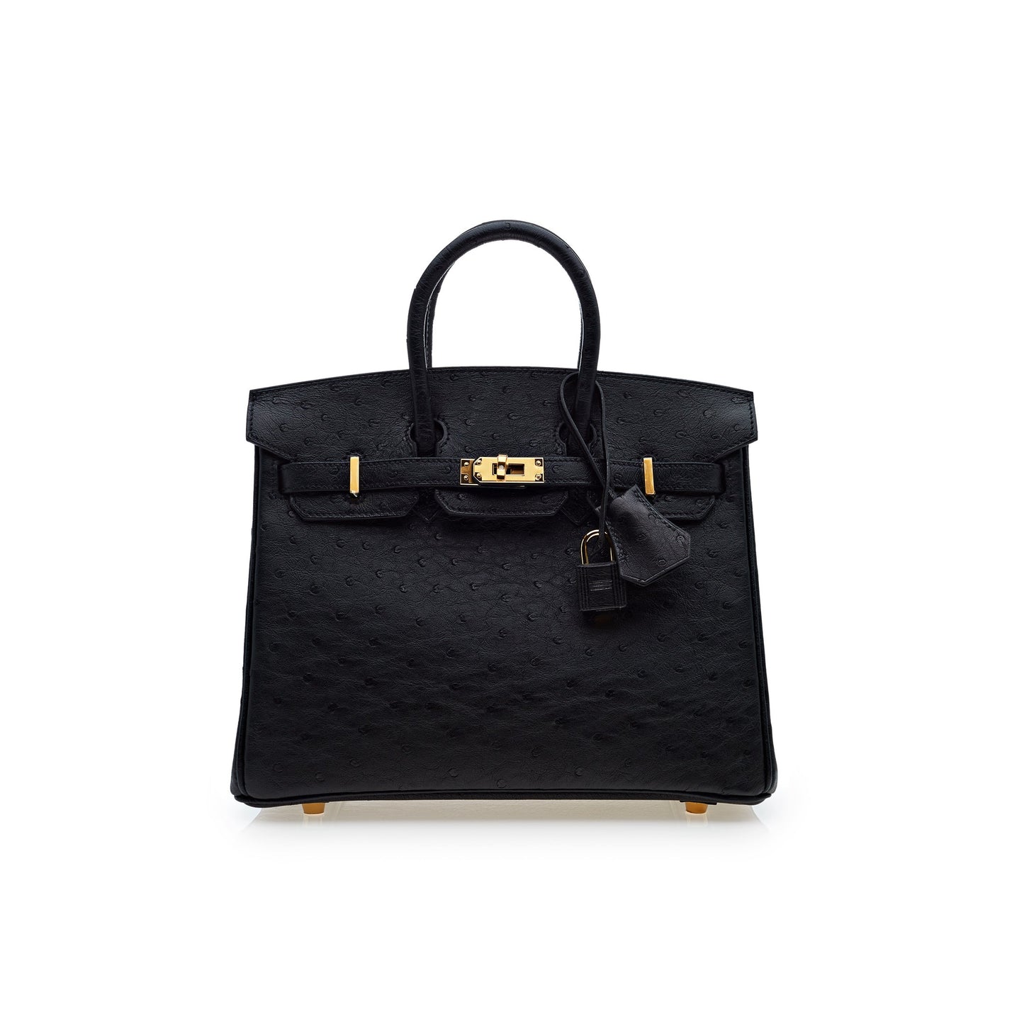 Gucci Hermes Birkin Noir Ostrich Hardware Handbag Leather Gold Travel Bag