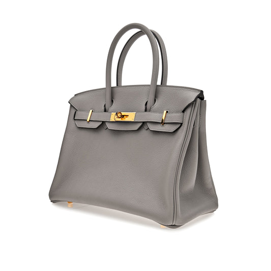Gucci Hermes Birkin Gris Togo Hardware Handbag Leather Gold Travel Bag