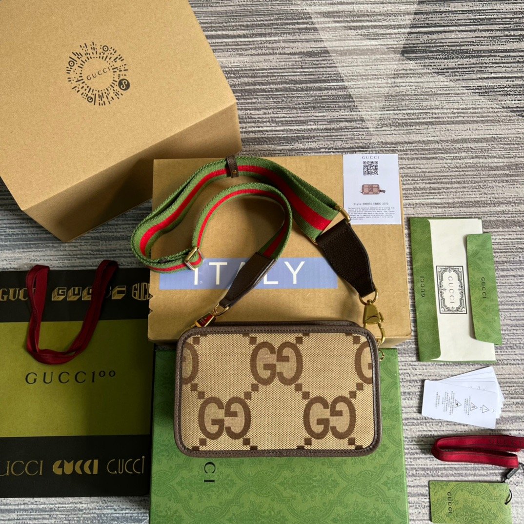 gg Jumbo gg Camel Ebony Canvas Mini Bag