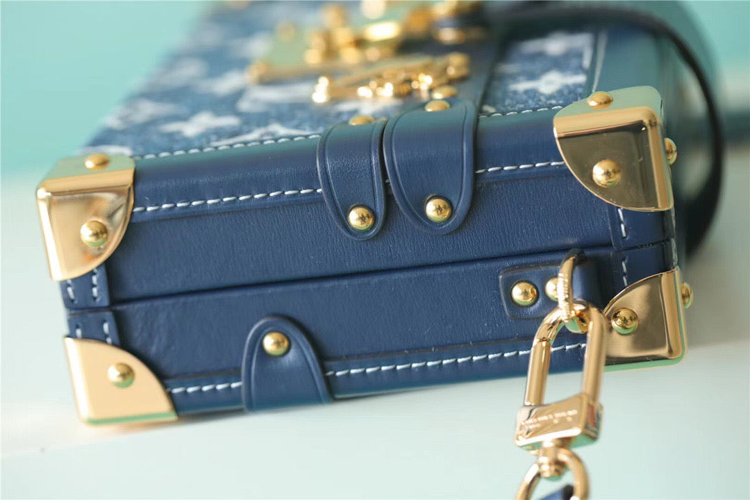 Top Quality Petite Malle Jacquard Since For Blue Crossbody Bag