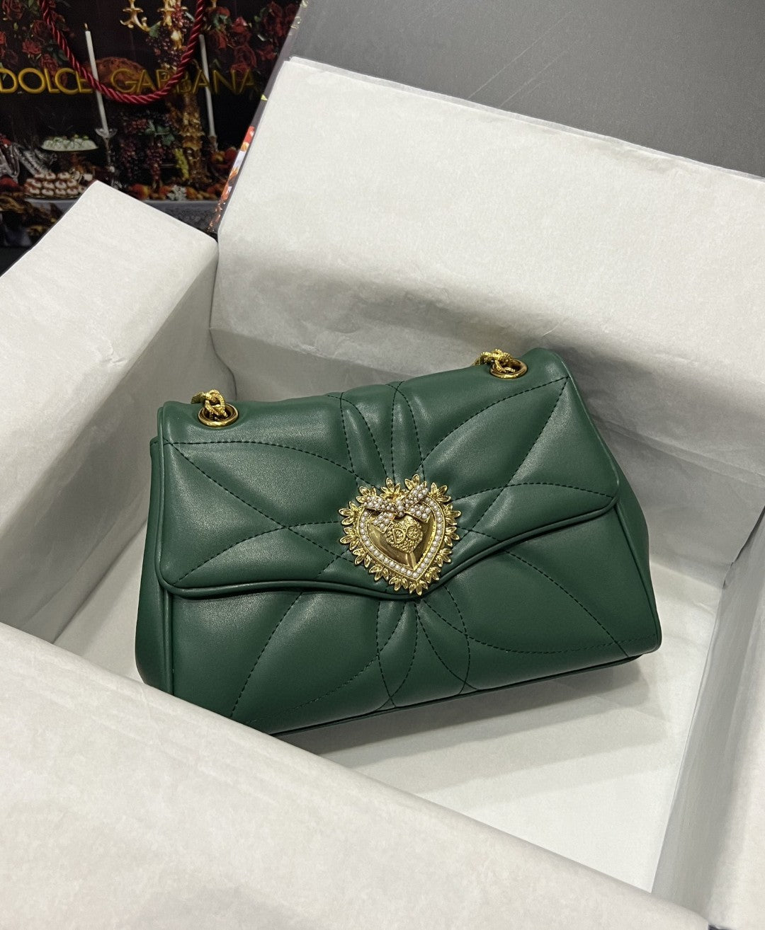 Devotion Nappa Quilted Green Large Shoulder Bag