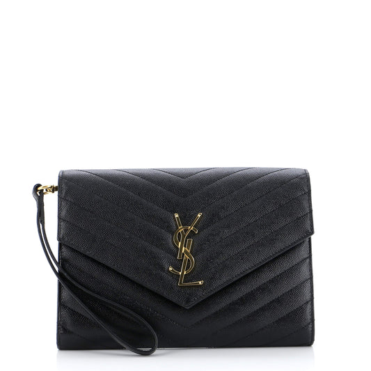 YSL Saint Laurent Saint Laurent Trending Classic Envelope Wristlet Clutch Leather Matelasse Clutch B Chevron Leathe