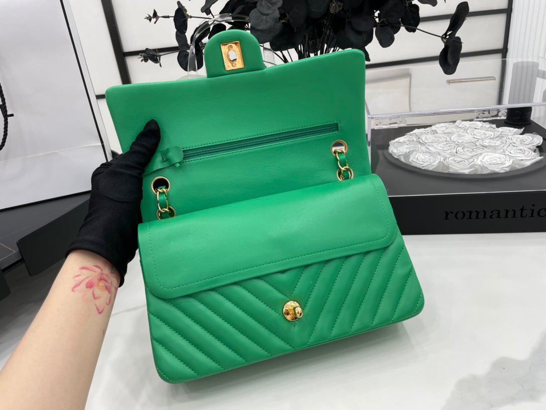 CHL Chevron Rectangular Classic Top Green Mini Flap Travel Bag
