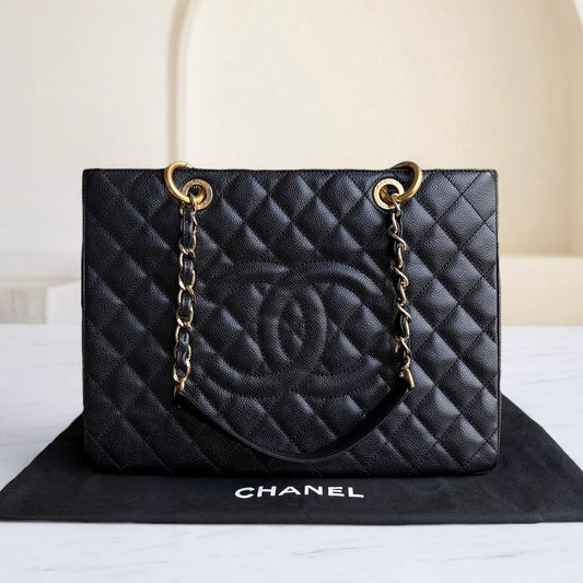 Chanel GST Grand Shopping Tote - Caviar Grained Quilted Black Tote Bag Series 14