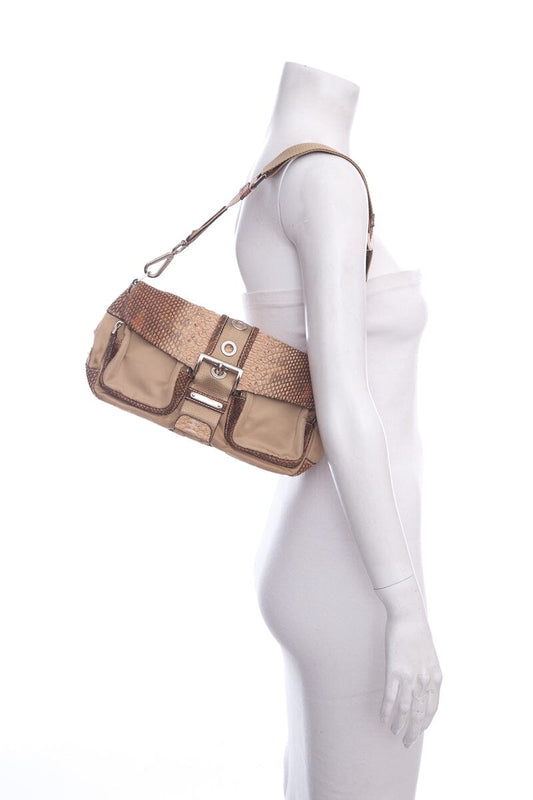 Prada Shoulder Handbag Nylon Python Beige Shoulder Bag