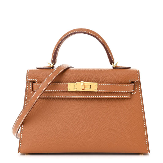 Hermes Epsom Kelly Sellier Handbag Gold Mini Travel Bag 20 Gold 1701237