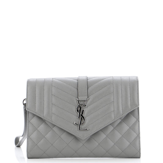 YSL Saint Laurent Luxury Trending Classic Envelope Wristlet Clutch Mixed Leather Monogram Matelasse Clutch Bag Mate
