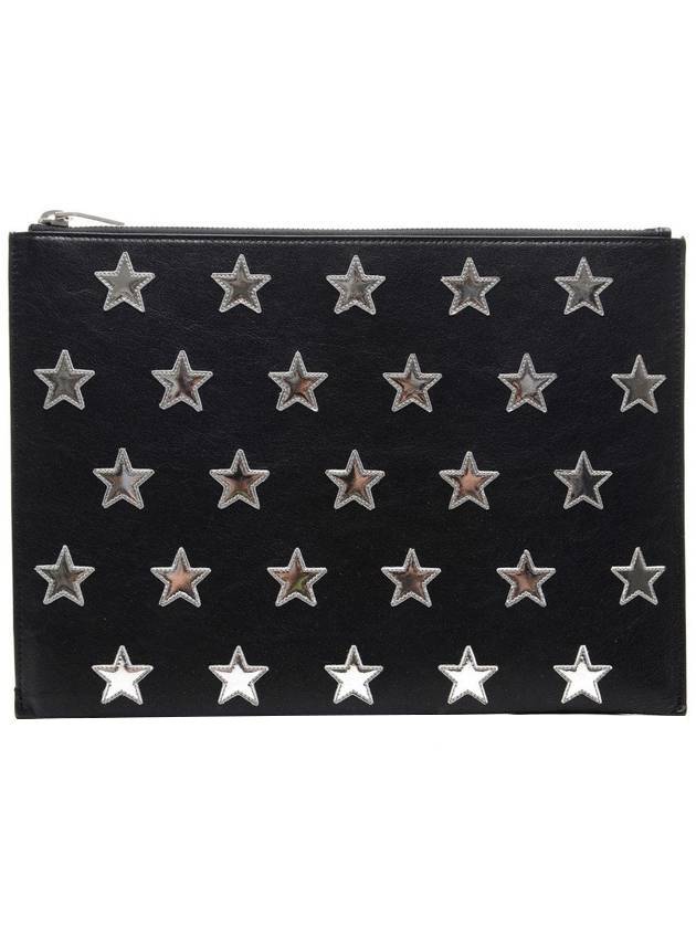 YSL Saint Laurent Saint Laurent Trending Star Patch Clutch Bag Leather Black Black Silver
