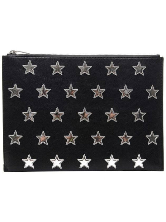 YSL Saint Laurent Saint Laurent Trending Star Patch Clutch Bag Leather Black Black Silver