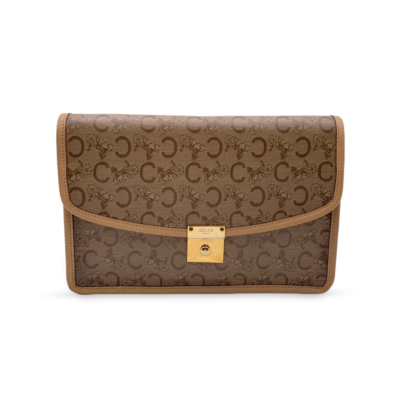 Luxury Vinyl C Macadam Clutch Bag Purse Canvas Beige