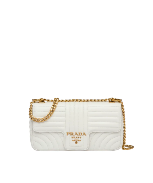 Prada Diagramme Bag Leather White Medium Travel Bag
