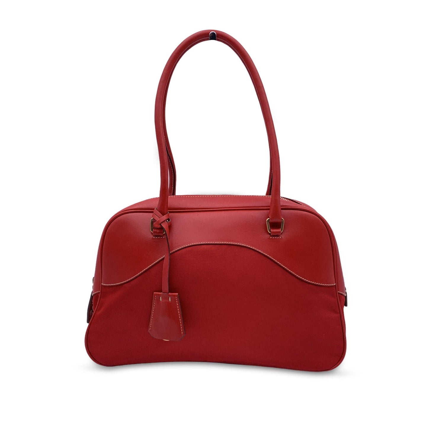 Prada Tessuto Travel And Bowling Bag Leather Canvas Red Travel Bag