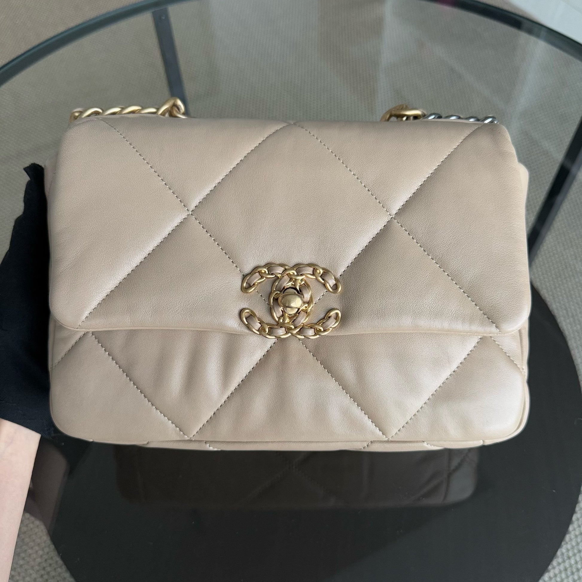 Chanel 19 Bag - Goatskin Two-tone Hardware Series Quilted Beige Handbag