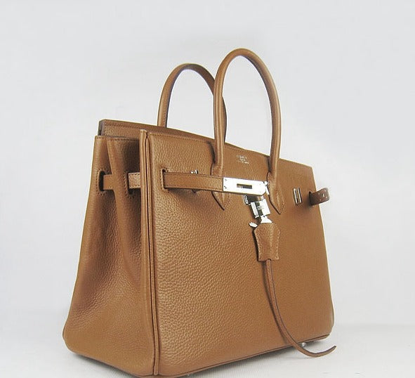 Hermes Luxury Birkin Cm Togo Handbags Light Coffee Leather Silver Travel Bag